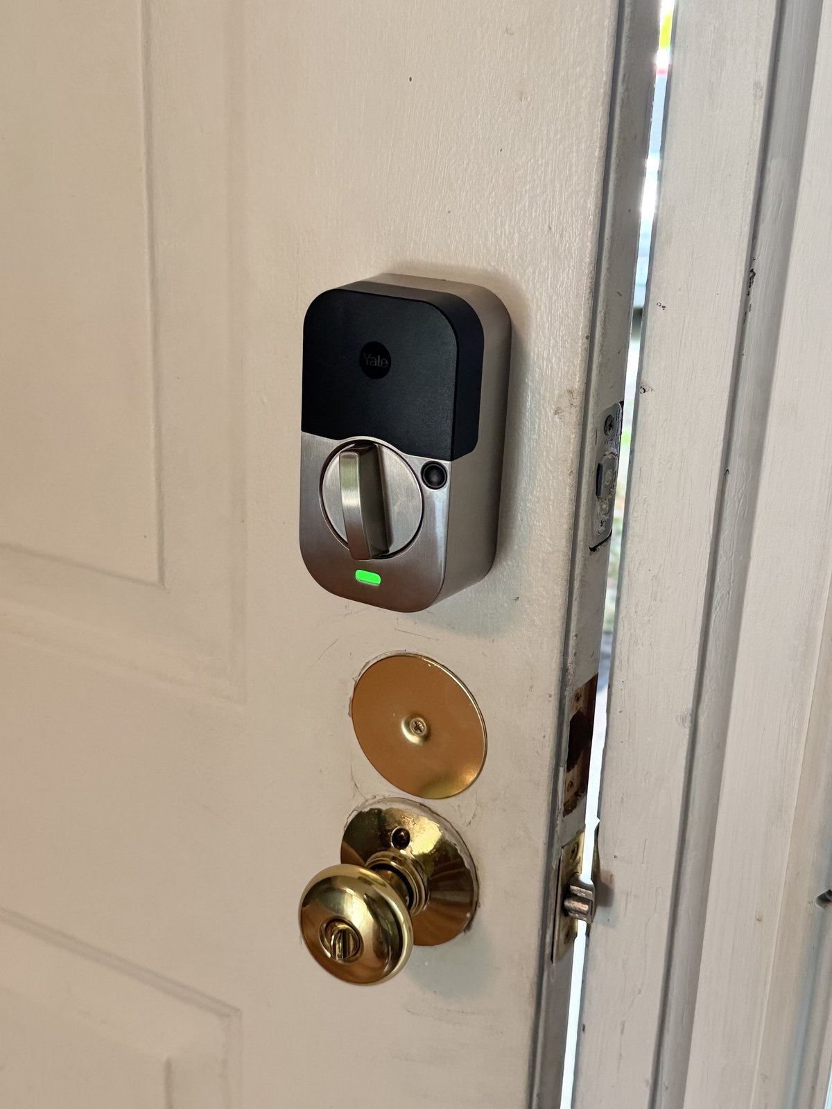Yale smart lock installed on interior side of residential door in Delaware Ohio — smart lock installation by Locksmith Powell Ohio